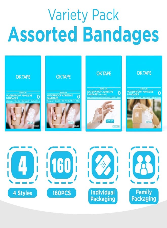 OK TAPE Waterproof Clear Adhesive Bandages, Bulk 160 ct Sheer Assorted Sizes with Individually Wraps for First-Aid Wound Care, Variety Bandage Pack for Minor Cuts & Scrapes - Stays Put in The Shower - Image 2